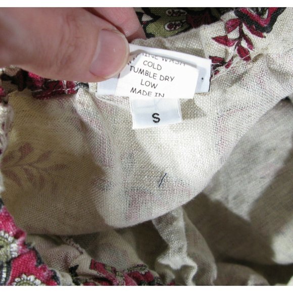 HABITAT Size S 100% Linen Beige Red Floral Pull On Drawstring Skirt - Picture 4 of 4
